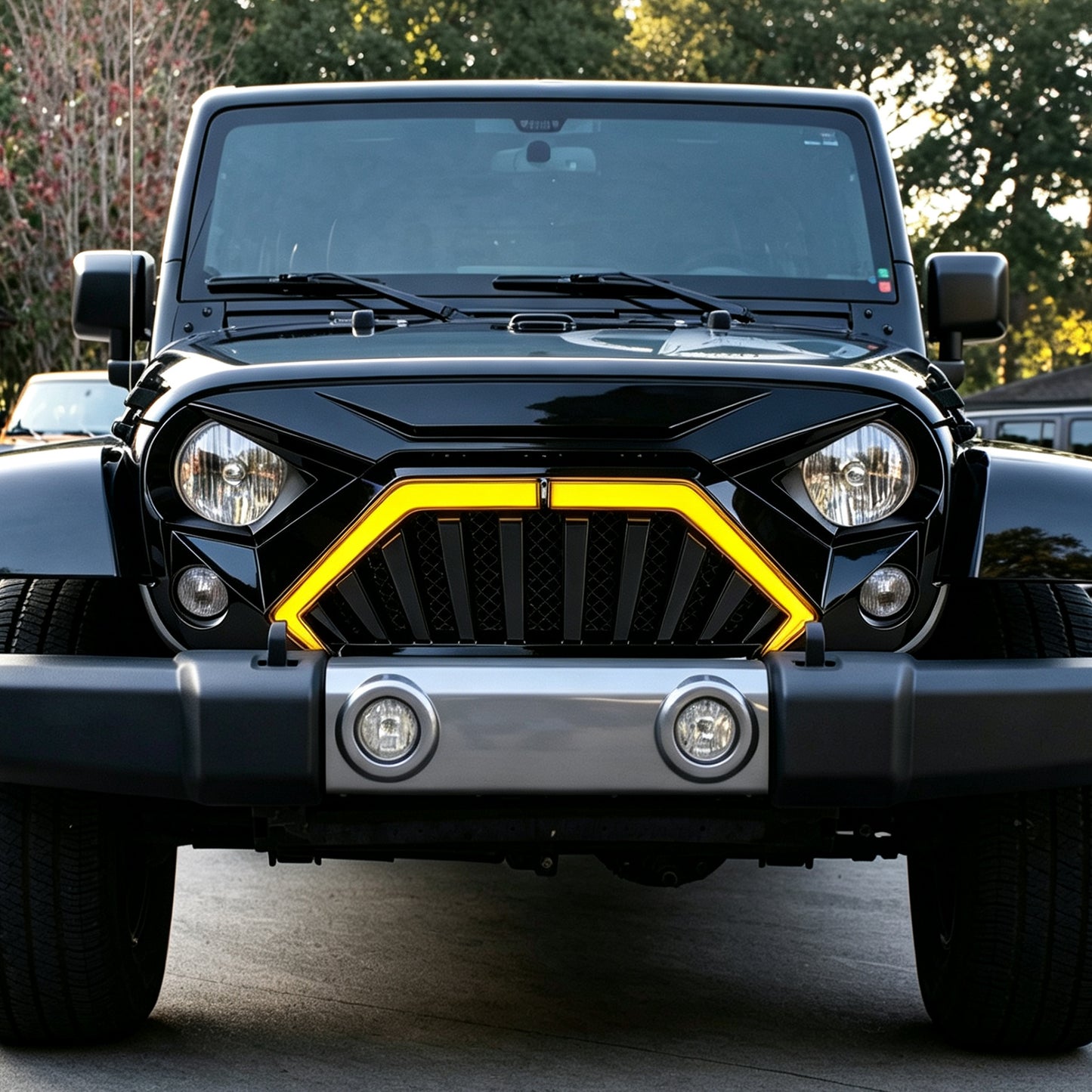 Goliath Grille W/ LED DRL and Turn Signals - Glossy Black For 07-18 Jeep Wrangler JK | Amoffroad