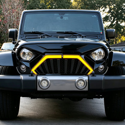 Goliath Grille W/ LED DRL and Turn Signals - Glossy Black For 07-18 Jeep Wrangler JK | Amoffroad