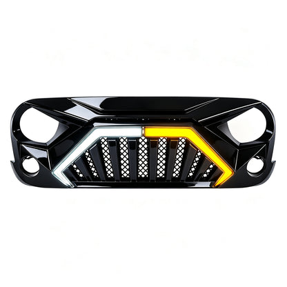 Goliath Grille W/ LED DRL and Turn Signals - Glossy Black For 07-18 Jeep Wrangler JK | Amoffroad