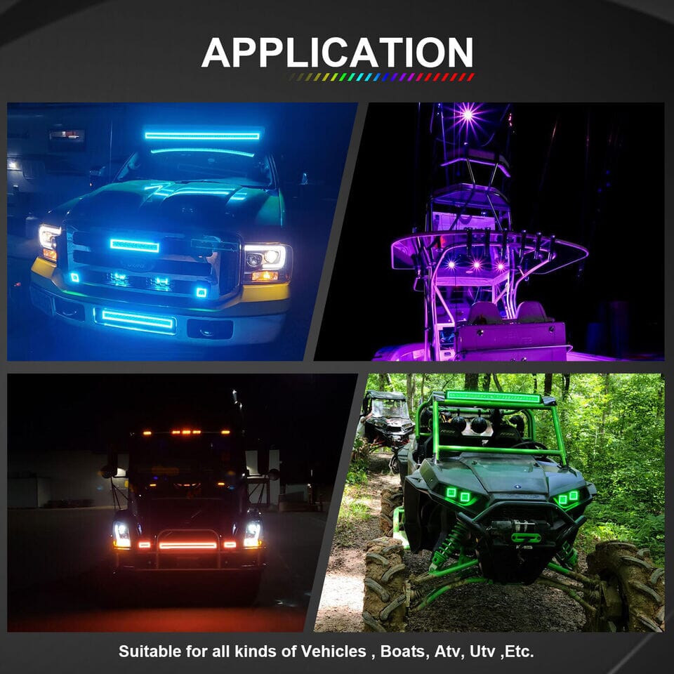 52" RGB LED Light Bar + LED Pods w/Mounting Bracket For  2007-2018 Jeep Wrangler JK