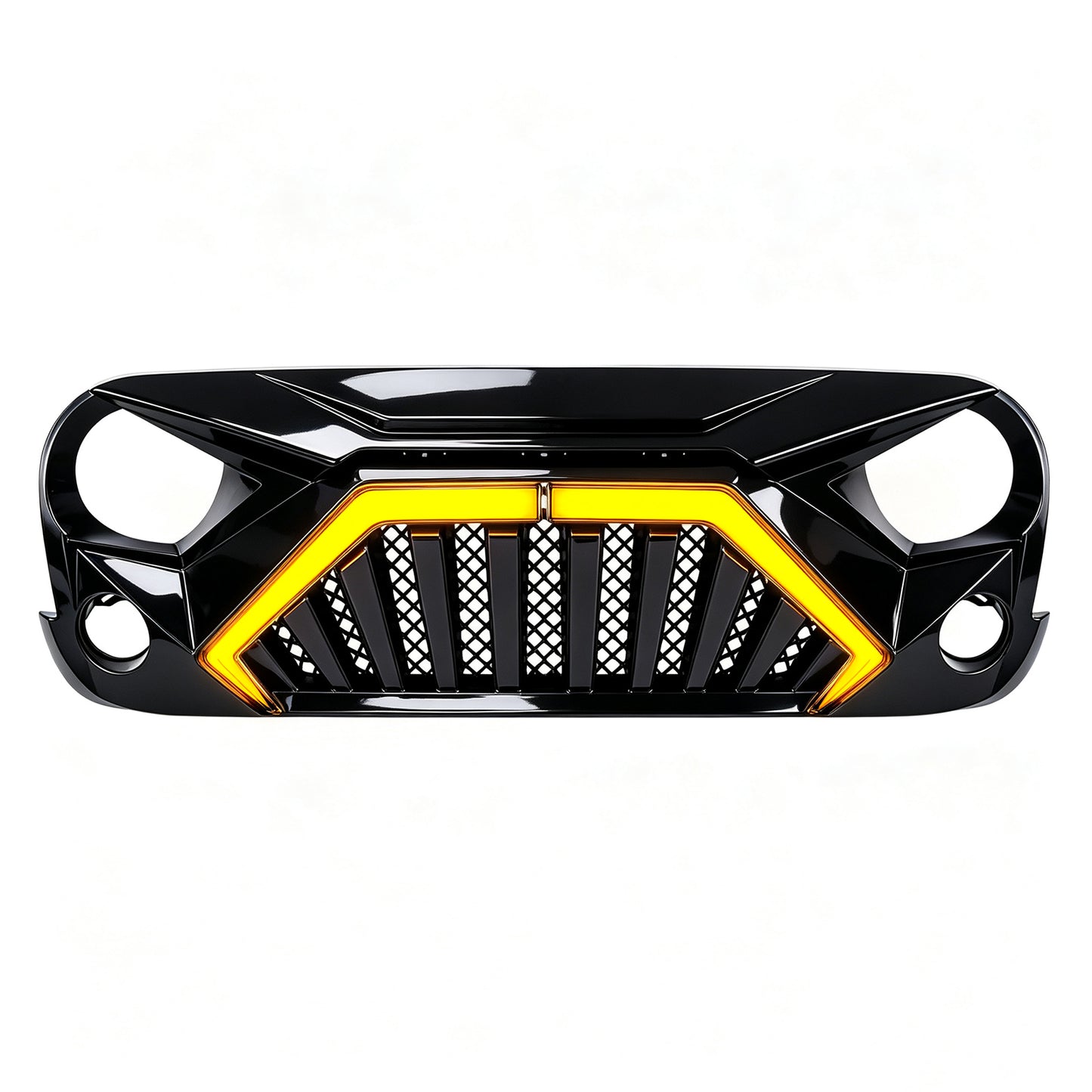 Goliath Grille W/ LED DRL and Turn Signals - Glossy Black For 07-18 Jeep Wrangler JK | Amoffroad