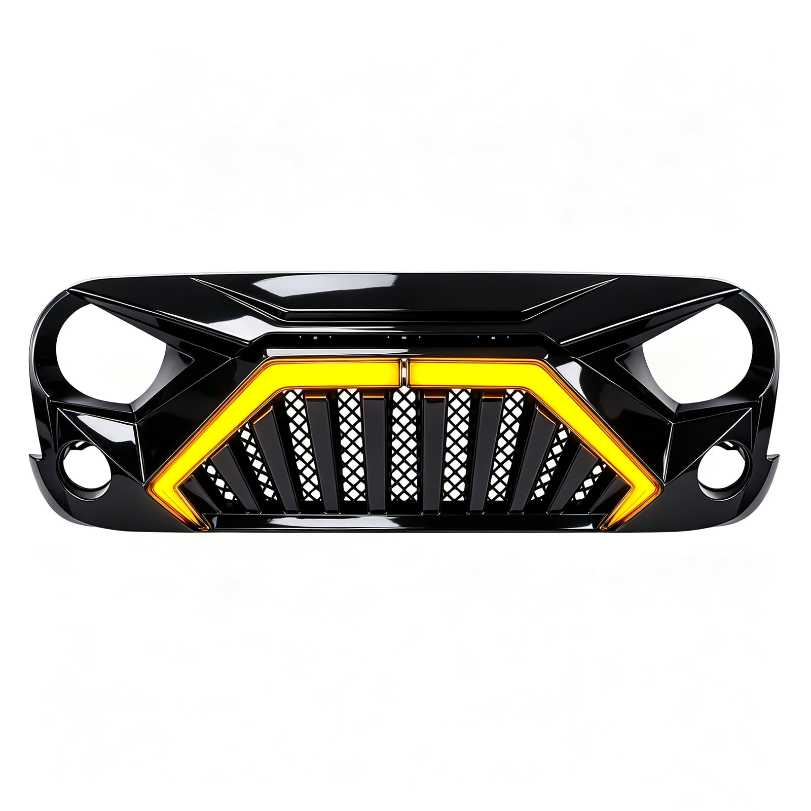 Goliath Grille W/ LED DRL and Turn Signals - Glossy Black For 07-18 Jeep Wrangler JK | Amoffroad