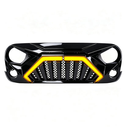 Goliath Grille W/ LED DRL and Turn Signals - Glossy Black For 07-18 Jeep Wrangler JK | Amoffroad