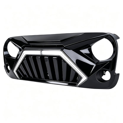Goliath Grille W/ LED DRL and Turn Signals - Glossy Black For 07-18 Jeep Wrangler JK | Amoffroad
