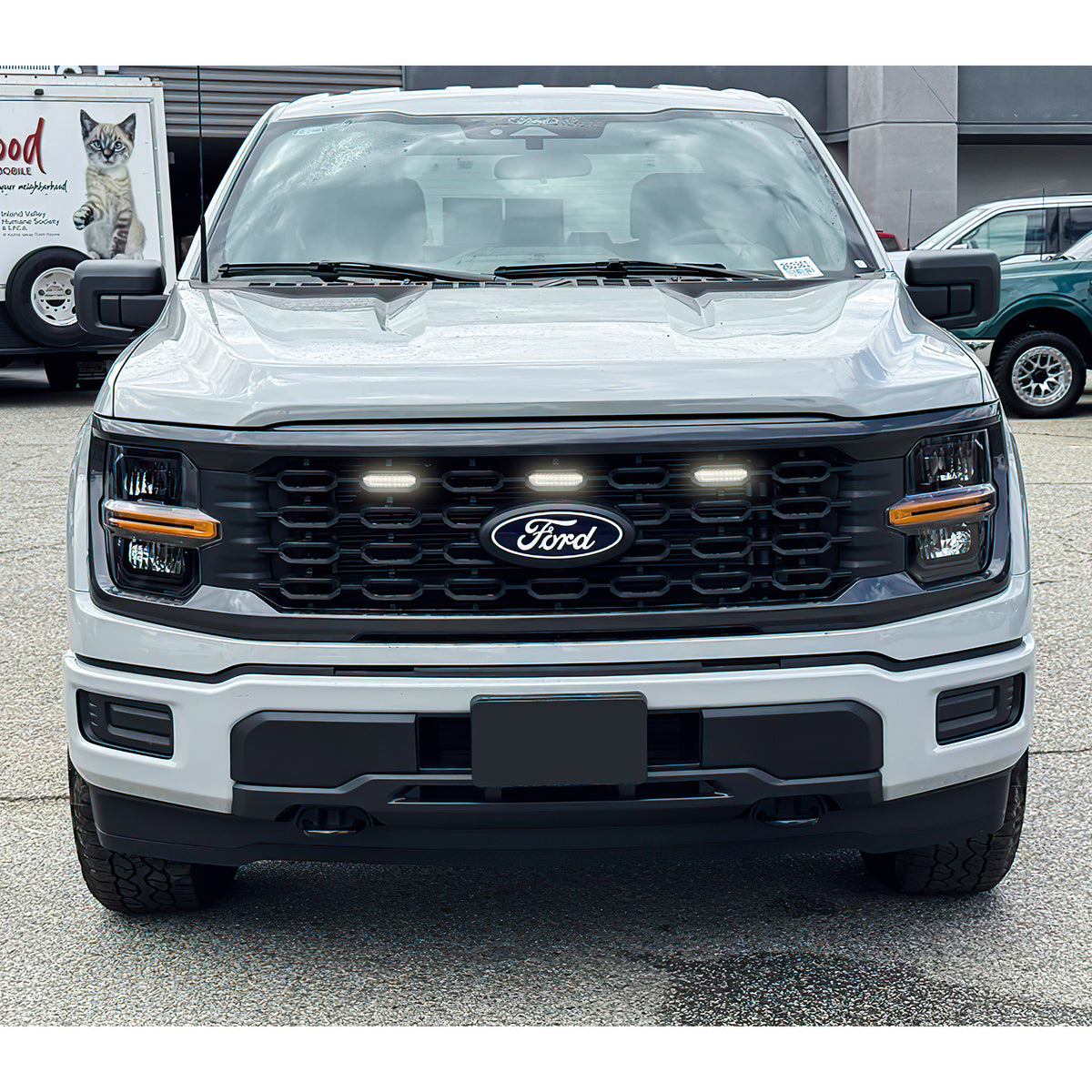 Smoked Lens White LED Raptor Style Grille Lights for 2024+ Ford F-150 STX (3PC Kit) | Amoffroad