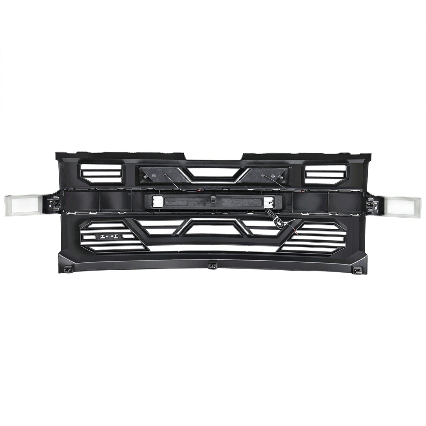 Armor Front Grille W/ Off-Road Lights & Amber Lights - Chrome Glossy Black For 2019-2021 Chevy Silverado 1500| Amoffroad