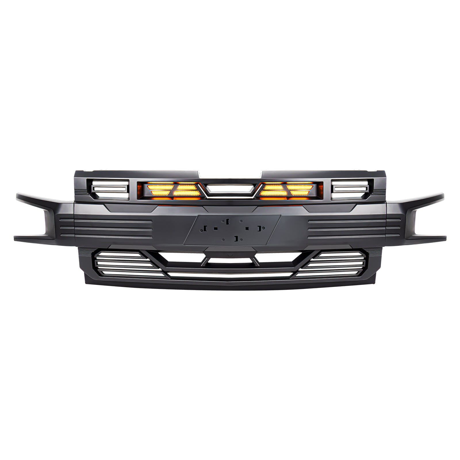 Armor Grille W/ Amber Lights & Emblem Holder - Matte Black For 2019-2021 Chevy Silverado 1500|Amoffroad