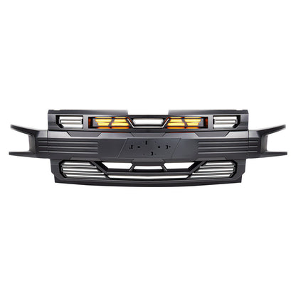 Armor Grille W/ Amber Lights & Emblem Holder - Matte Black For 2019-2021 Chevy Silverado 1500|Amoffroad