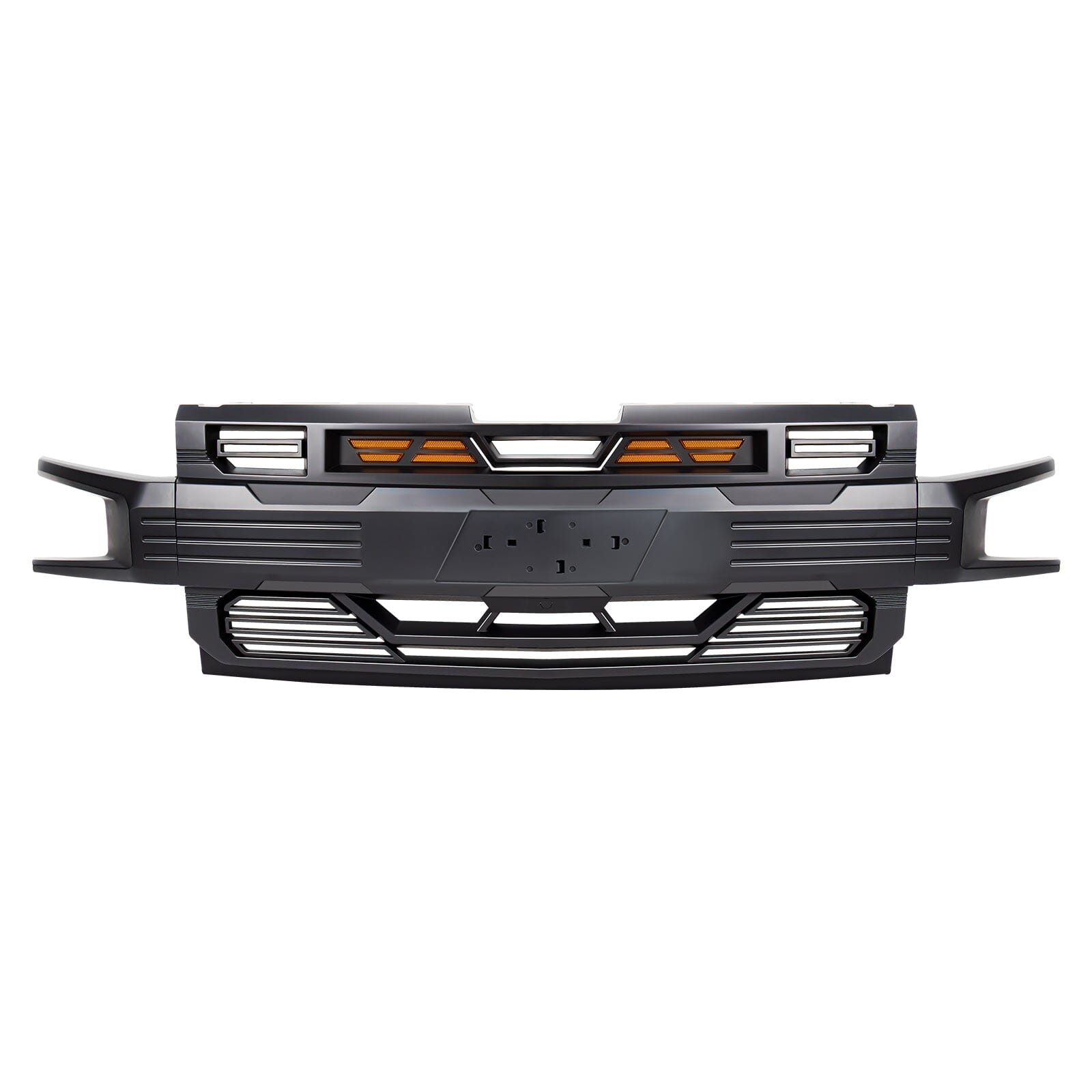 Armor Grille W/ Amber Lights & Emblem Holder - Matte Black For 2019-2021 Chevy Silverado 1500|Amoffroad