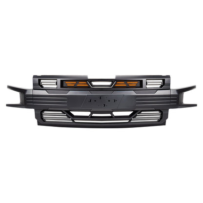 Armor Grille W/ Amber Lights & Emblem Holder - Matte Black For 2019-2021 Chevy Silverado 1500|Amoffroad