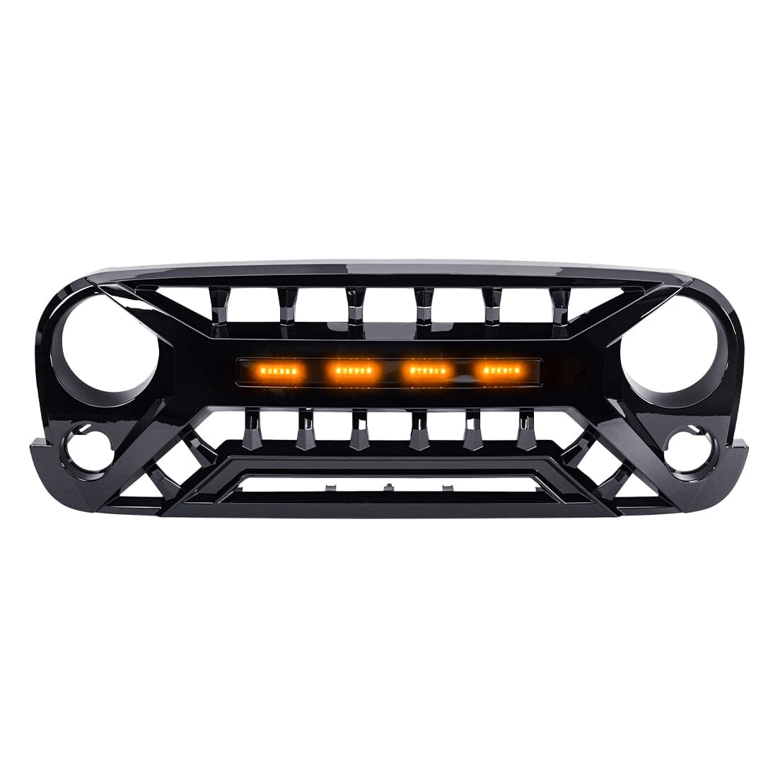 Armor Grille W/ Amber Lights - Glossy Black for 07-18 Jeep Wrangler JK | Amoffroad