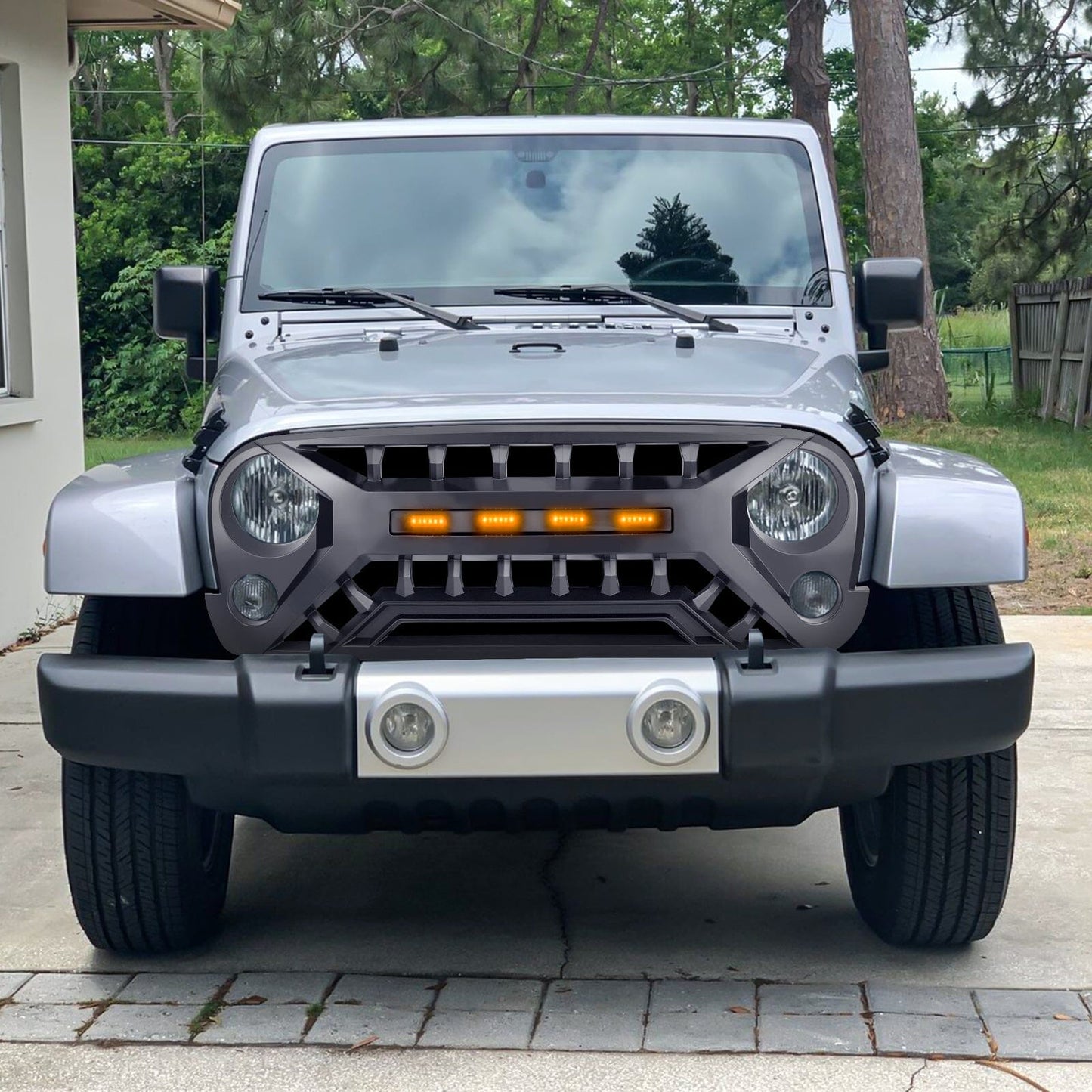 Armor Grille W/ Amber Lights - Matte Black for 07-18 Jeep Wrangler JK | Amoffroad