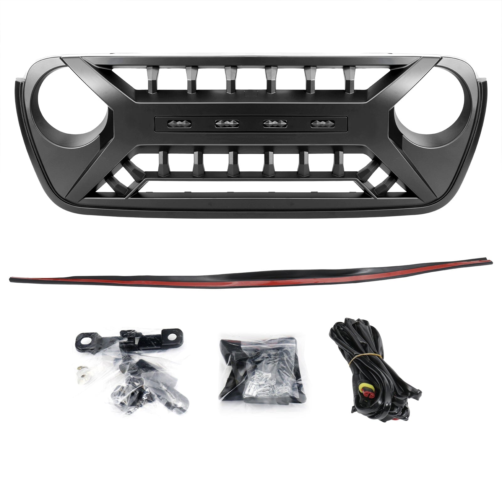 Armor Grille W/ Amber Lights - Matte Black For 18-23 Jeep Wrangler JL & Gladiator JT | Amoffroad