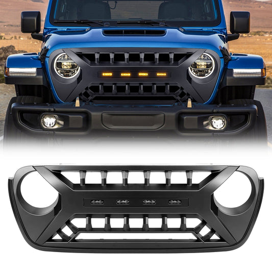 Armor Grille W/ Amber Lights - Matte Black For 18-23 Jeep Wrangler JL & Gladiator JT | Amoffroad