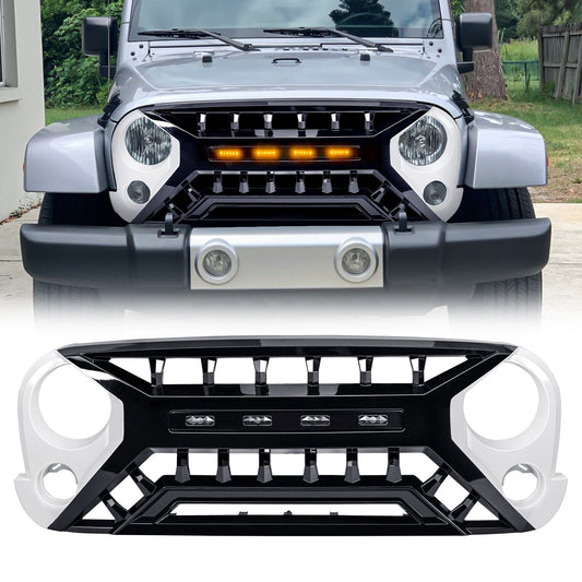 Armor Grille W/ Amber Lights - White & Black for 07-18 Jeep Wrangler JK | Amoffroad