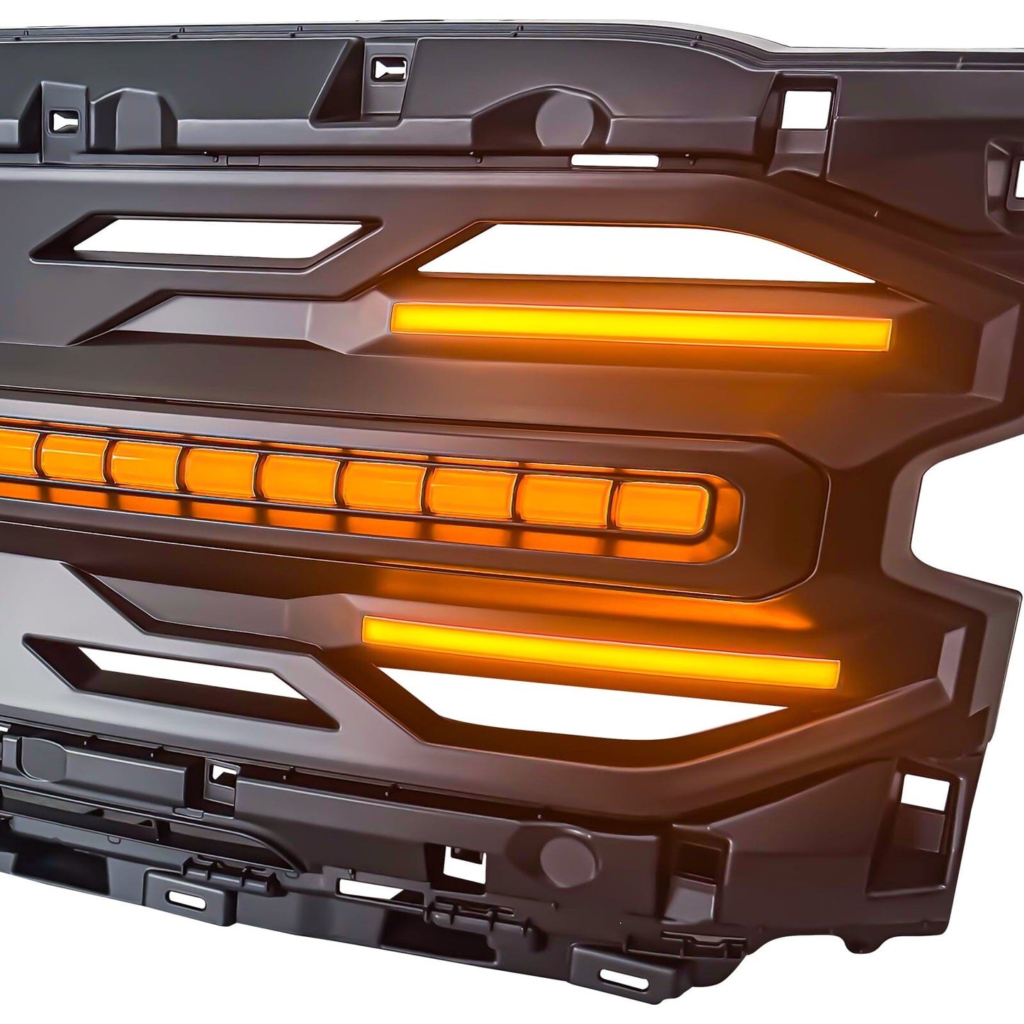Armor Grille w/ DRL, Amber Lights & OEM Emblem Hole - Matte Black For 24+ Ford F150 Tremor | Amoffroad