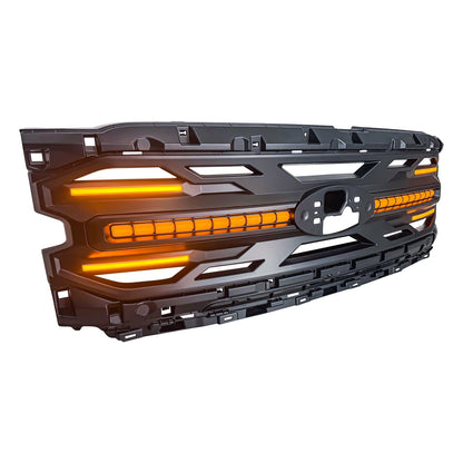 Armor Grille w/ DRL, Amber Lights & OEM Emblem Hole - Matte Black For 24+ Ford F150 Tremor | Amoffroad