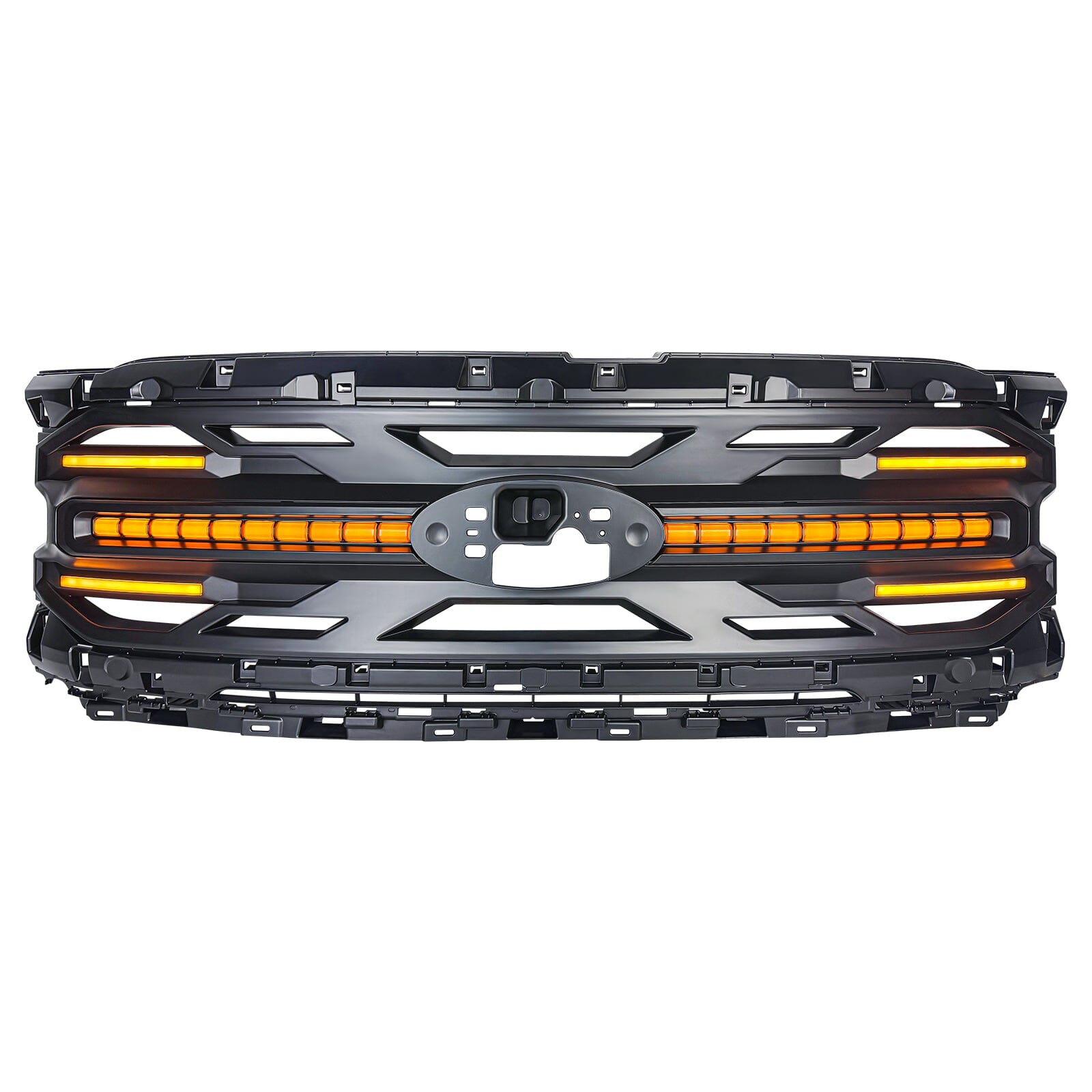 Armor Grille w/ DRL, Amber Lights & OEM Emblem Hole - Matte Black For 24+ Ford F150 Tremor | Amoffroad