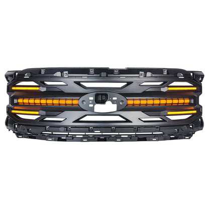 Armor Grille w/ DRL, Amber Lights & OEM Emblem Hole - Matte Black For 24+ Ford F150 Tremor | Amoffroad