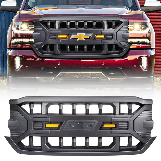 Armor Grille W/ Emblem Base - Matte Black For 16-19 Silverado 1500|Amoffroad