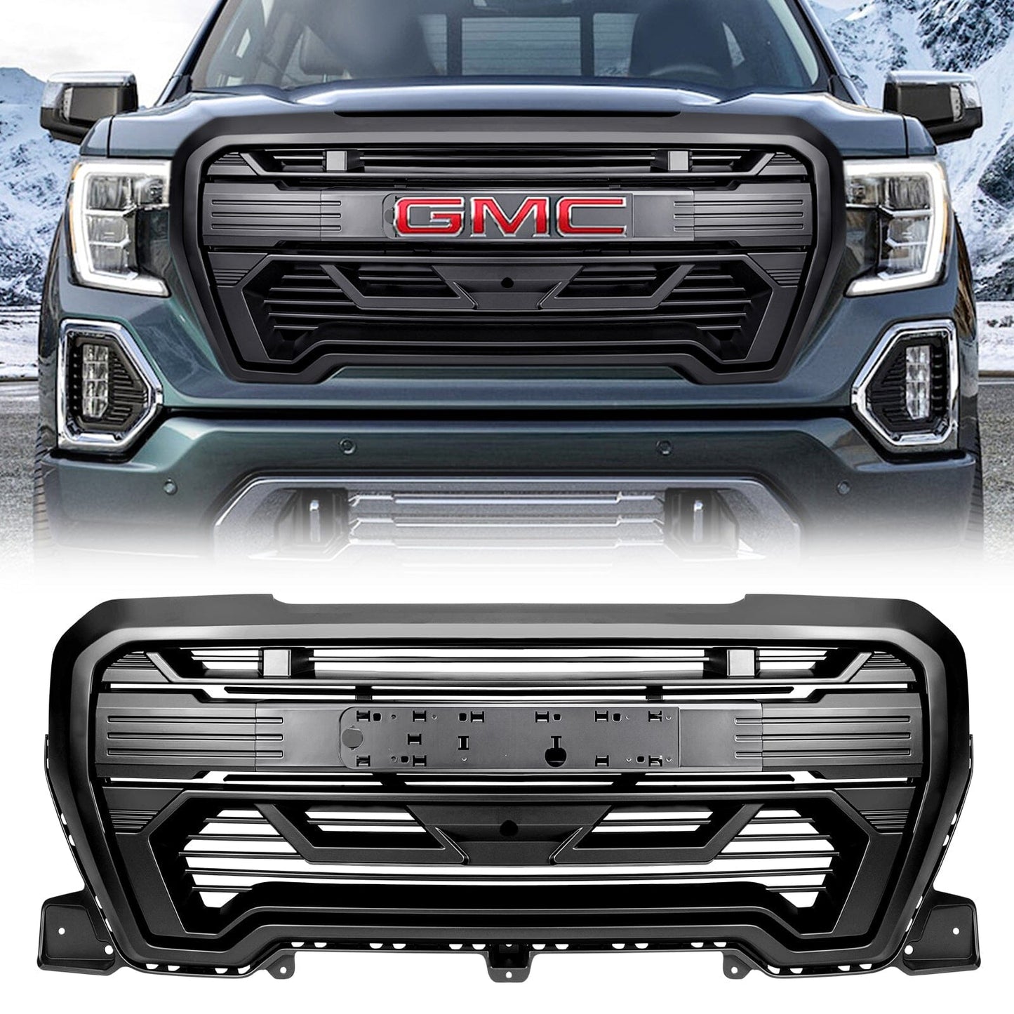 Front Grill Matte Black Red AT4 OVERLAY Emblem 2023+ Sierra 1500 - Foto 3