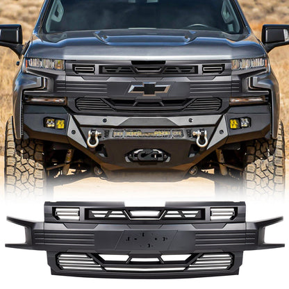 Armor Grille W/ Emblem Holder - Matte Black For 2019-2021 Chevy Silverado 1500|Amoffroad