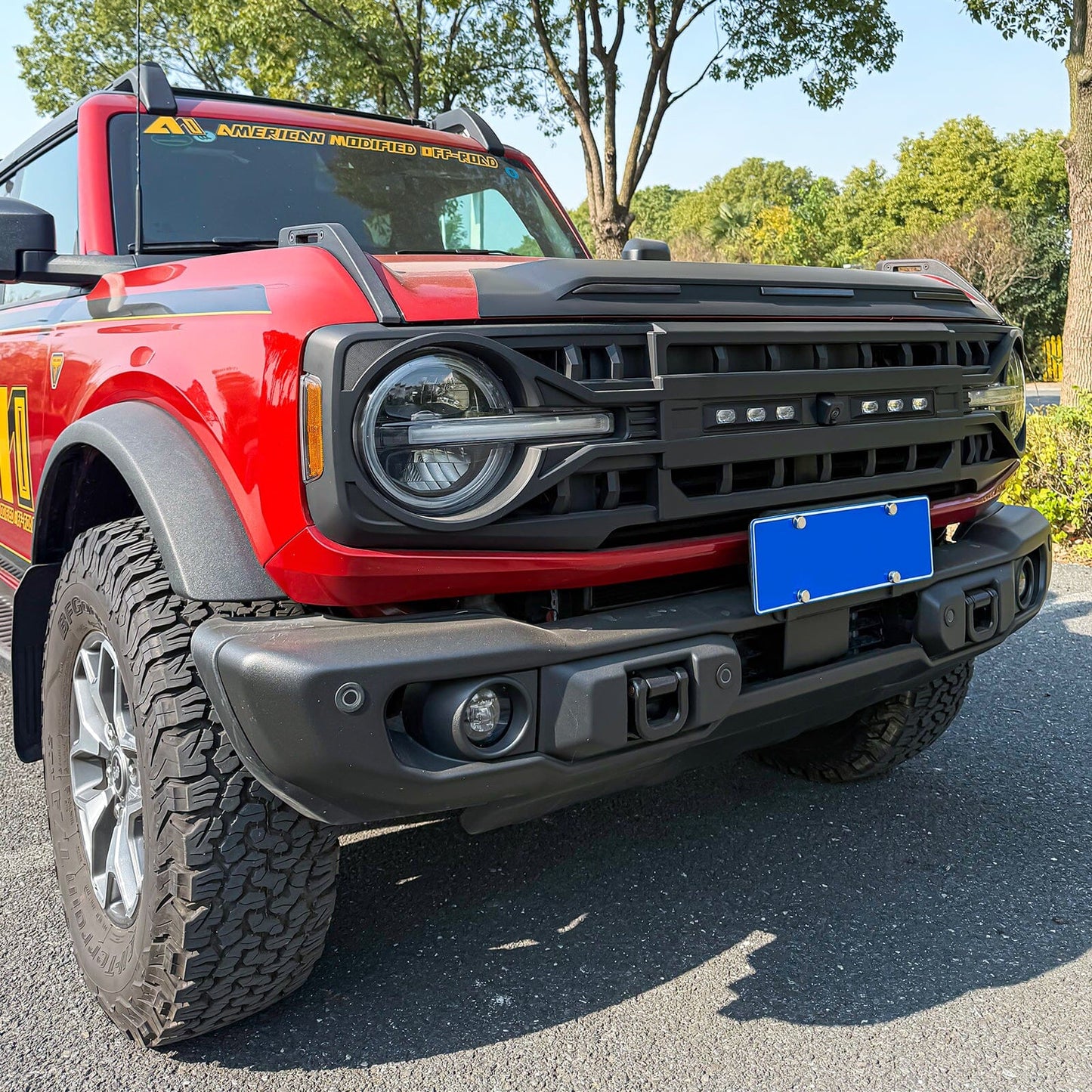 Armor Grille W/ Off-Road Lights & Camera Bracket - Matte Black For 21+ Ford Bronco | Amoffroad