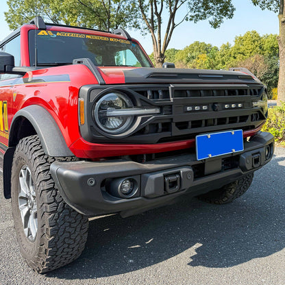 Armor Grille W/ Off-Road Lights & Camera Bracket - Matte Black For 21+ Ford Bronco | Amoffroad