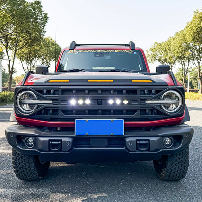 Armor Grille W/ Off-Road Lights & Camera Bracket - Matte Black For 21+ Ford Bronco | Amoffroad