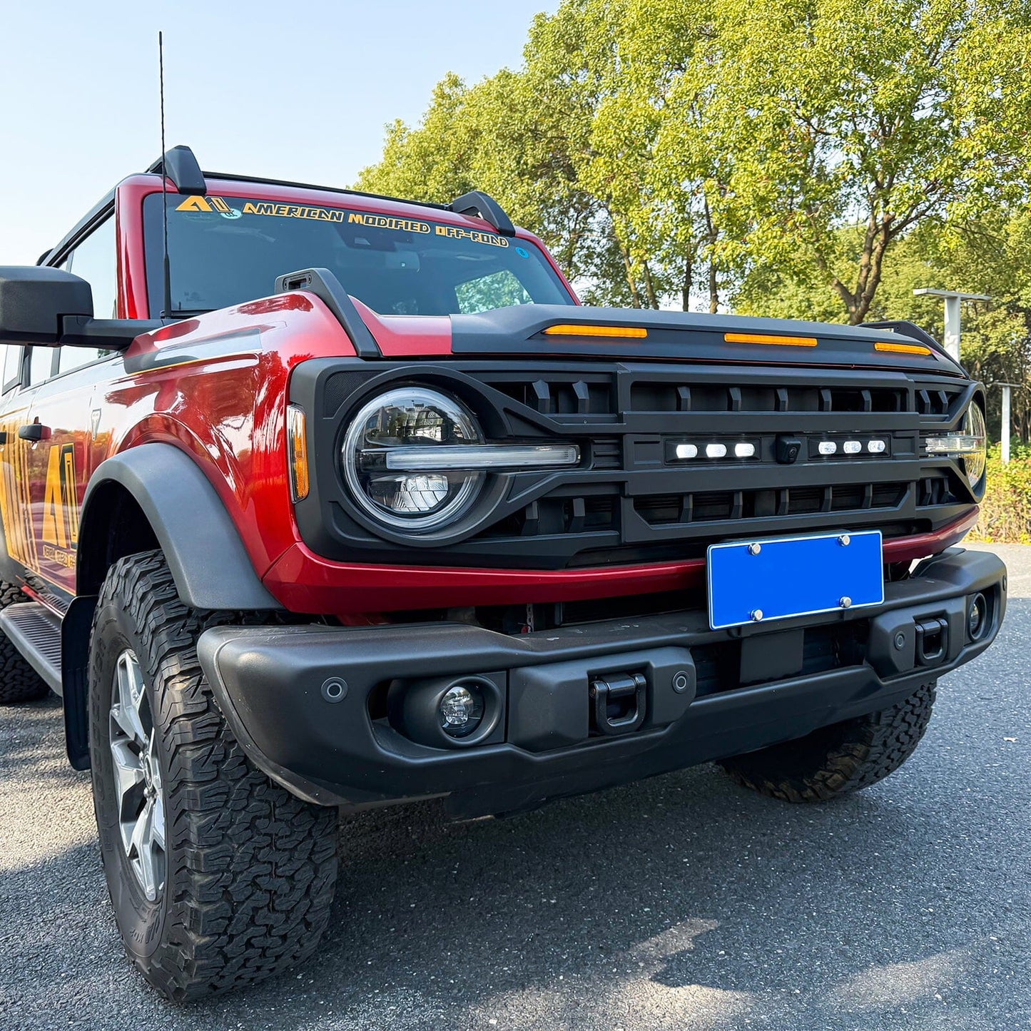Armor Grille W/ Off-Road Lights & Camera Bracket - Matte Black For 21+ Ford Bronco | Amoffroad