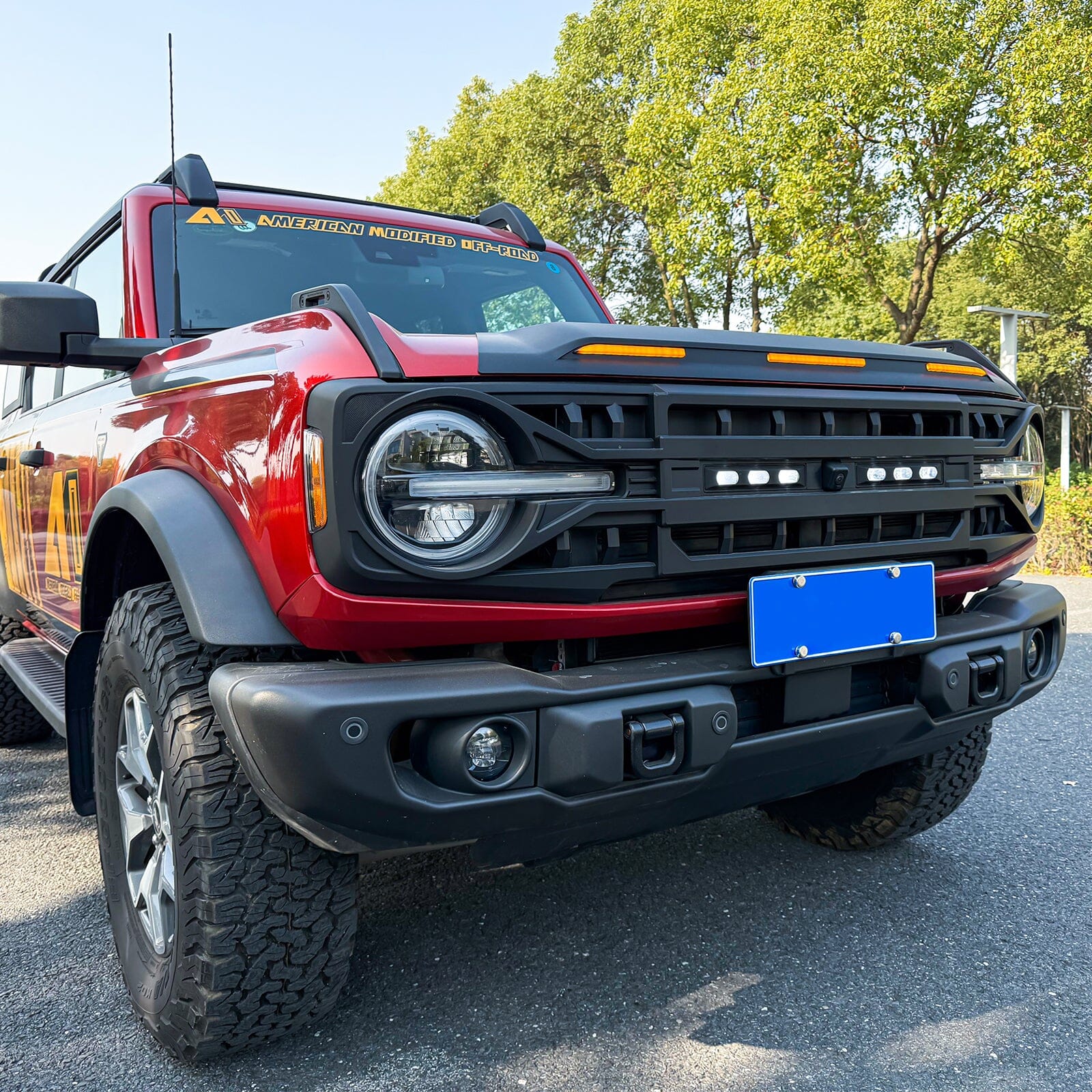 Armor Grille W/ Off-Road Lights & Camera Bracket - Matte Black For 21+ Ford Bronco | Amoffroad