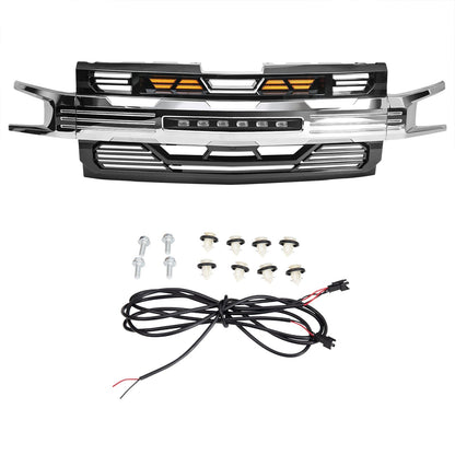 Armor Grille W/ Off-Road Lights - Chrome Glossy Black For 2019-2021 Chevy Silverado 1500 | Amoffroad