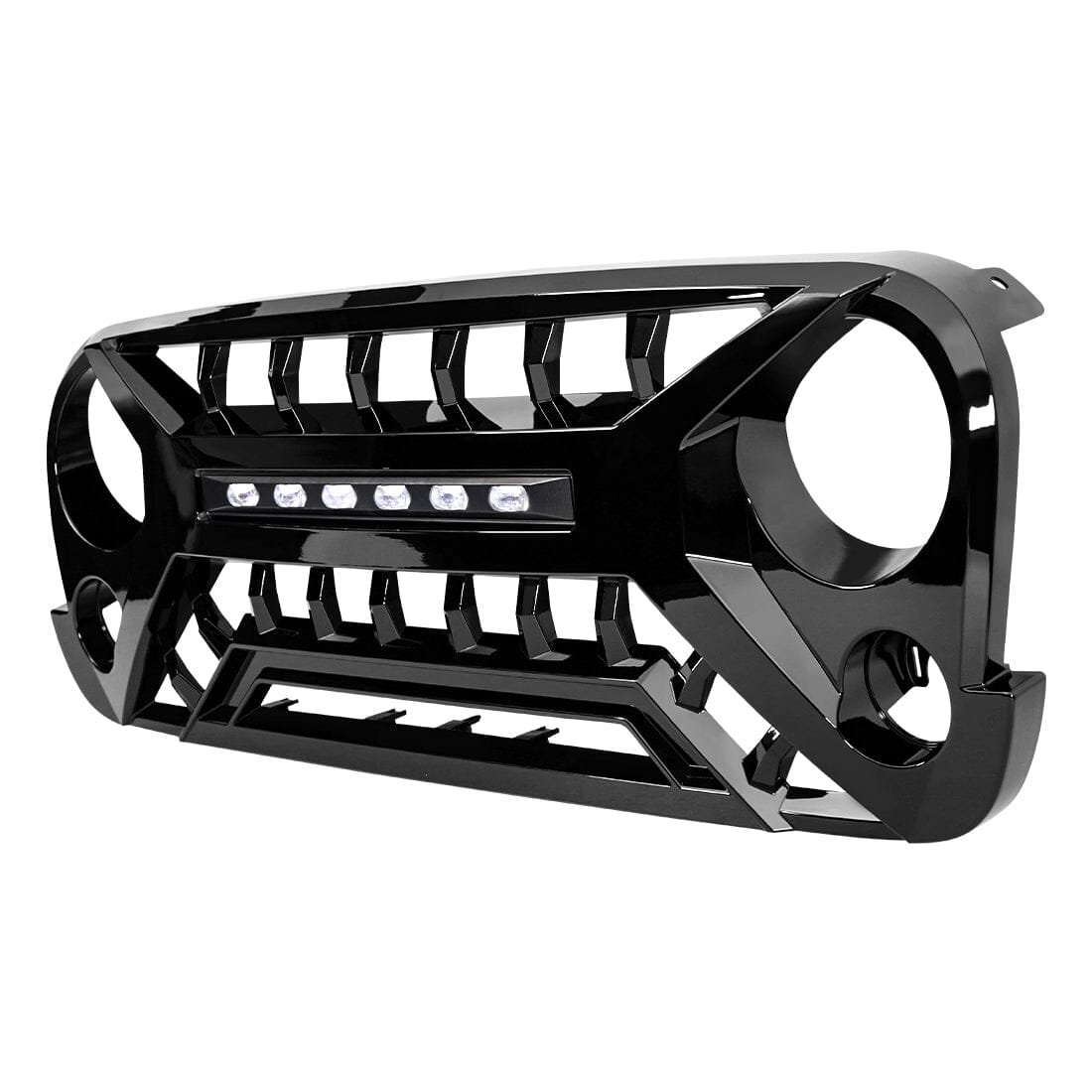 Armor Grille W/ Off-Road Lights - Glossy Black For 07-18 Jeep Wrangler JK