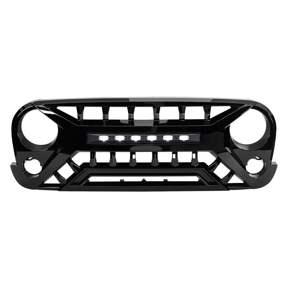 Armor Grille W/ Off-Road Lights - Glossy Black For 07-18 Jeep Wrangler JK