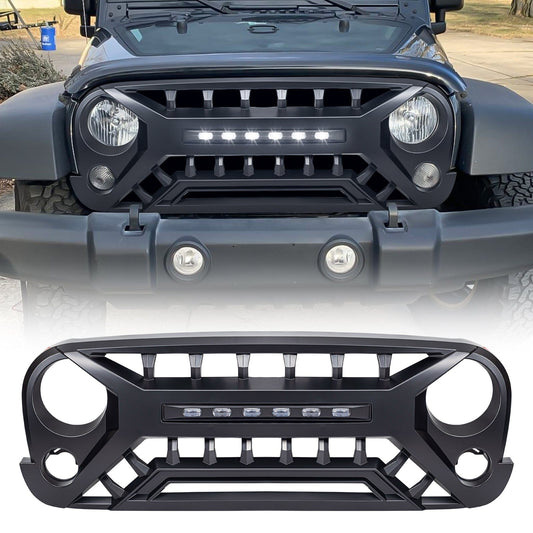 Armor Grille W/ Off-Road Lights - Matte Black For 07-18 Jeep Wrangler JK|Amoffroad