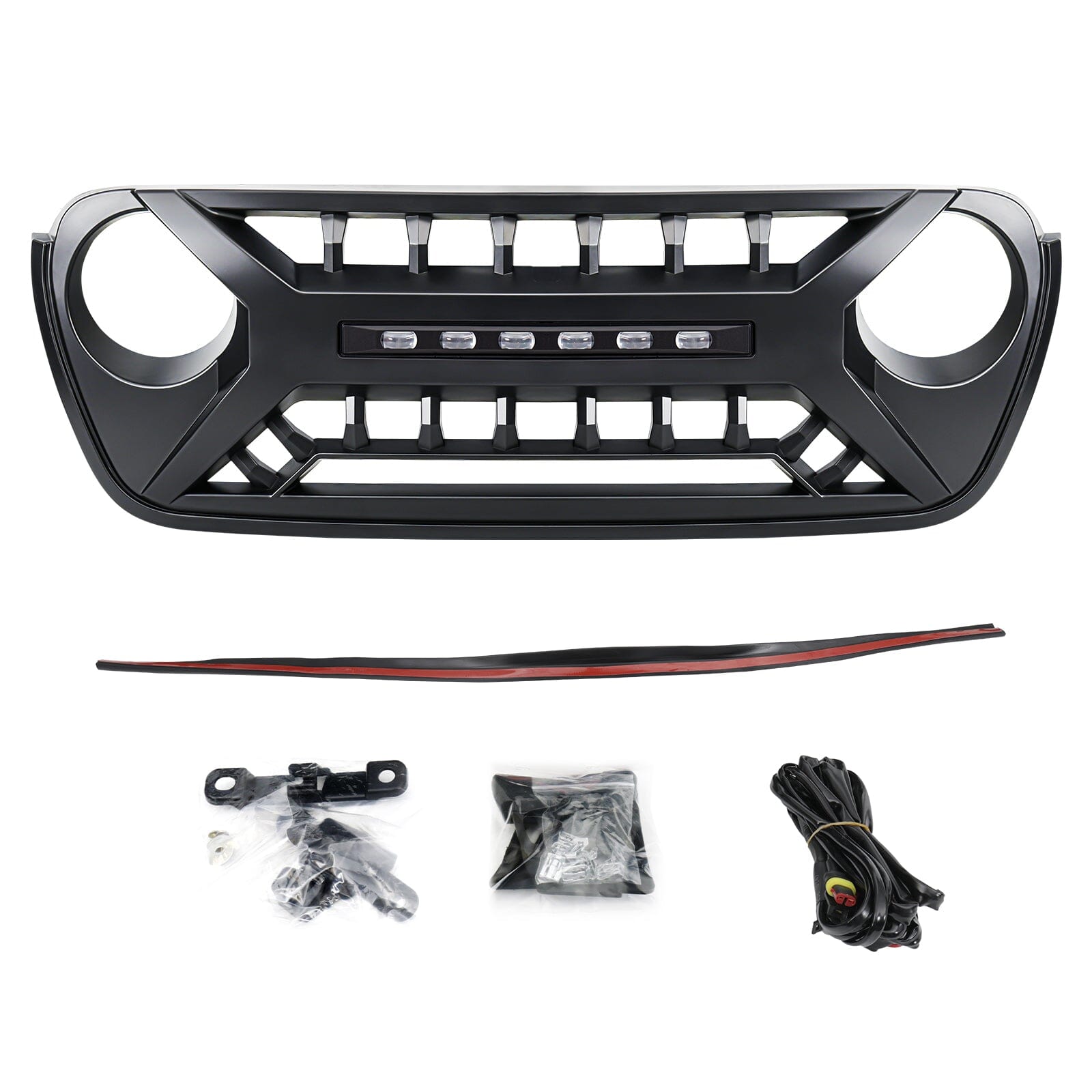 Armor Grille W/ Off-Road Lights - Matte Black For 18-23 Jeep Wrangler JL & Gladiator JT | Amoffroad