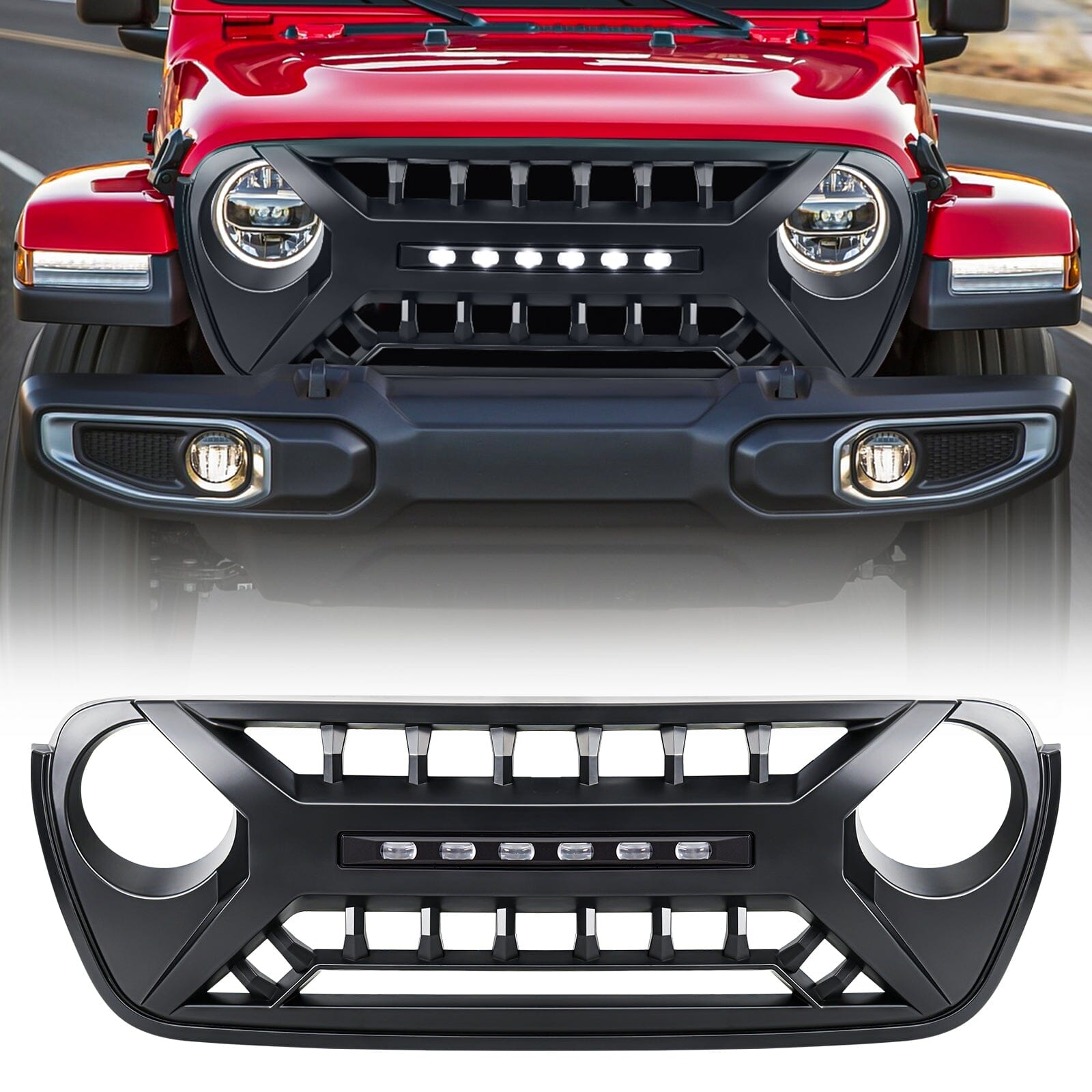 Armor Grille W/ Off-Road Lights - Matte Black For 18-23 Jeep Wrangler JL & Gladiator JT | Amoffroad