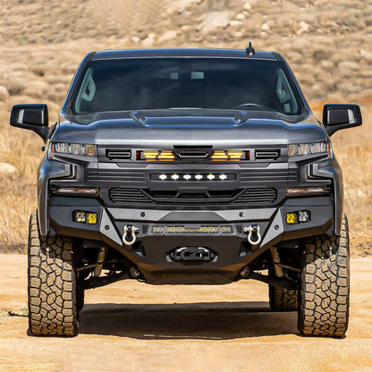 Armor Grille W/ Off-Road Lights - Matte Black For 2019-2021 Chevy Silverado 1500 | Amoffroad