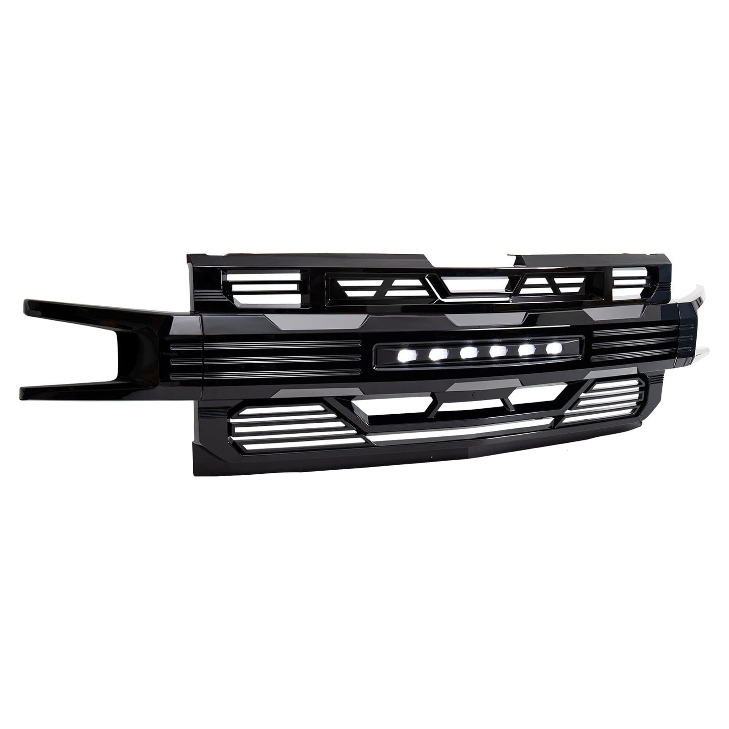 Armor Grille W/ Off-Road Lights No Amber Lights - Glossy Black For 2019-2021 Chevy Silverado 1500| Amoffroad