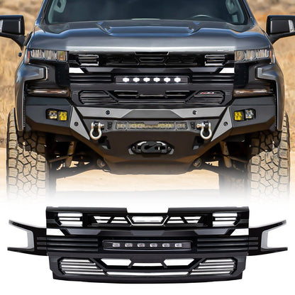 Armor Grille W/ Off-Road Lights No Amber Lights - Glossy Black For 2019-2021 Chevy Silverado 1500| Amoffroad