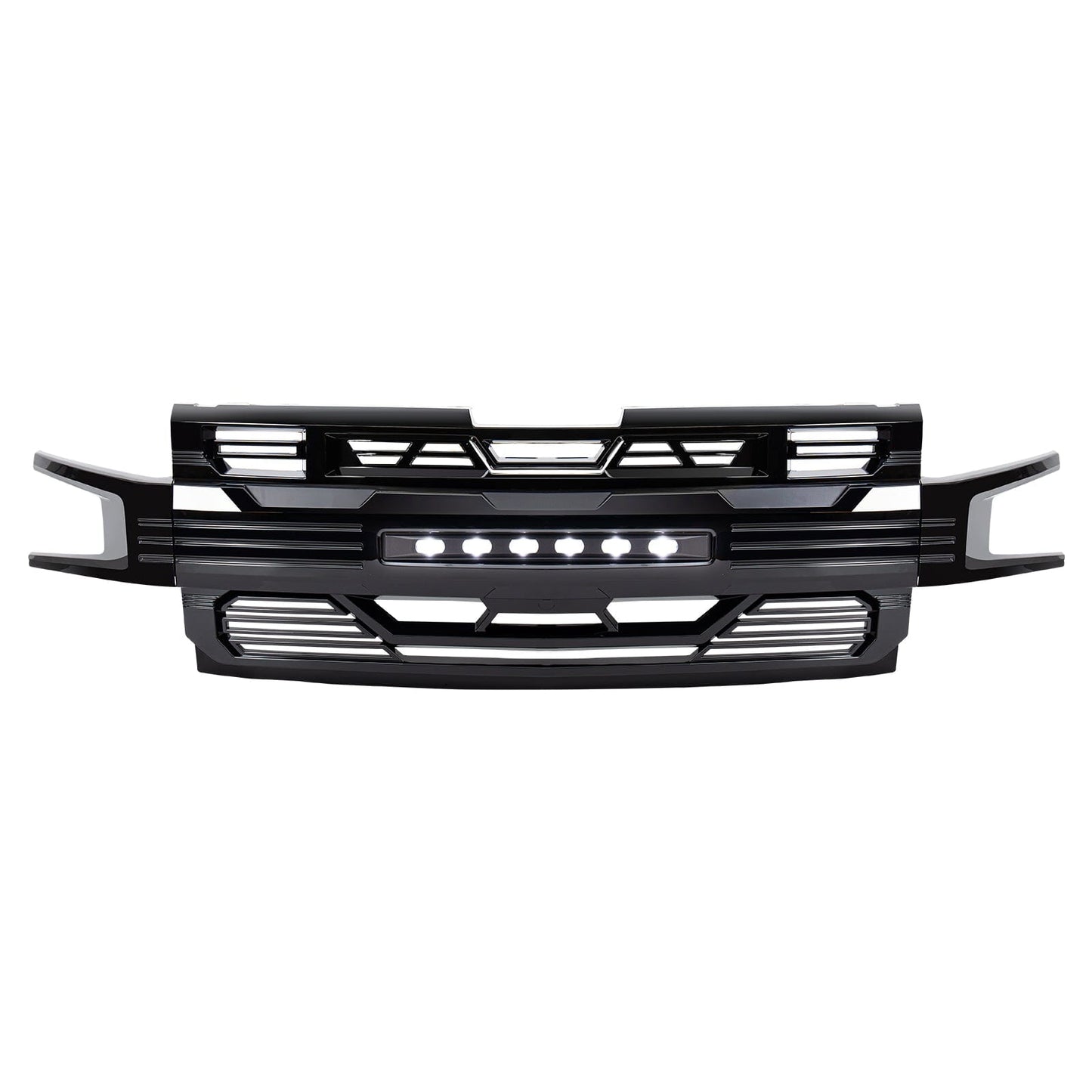 Armor Grille W/ Off-Road Lights No Amber Lights - Glossy Black For 2019-2021 Chevy Silverado 1500| Amoffroad