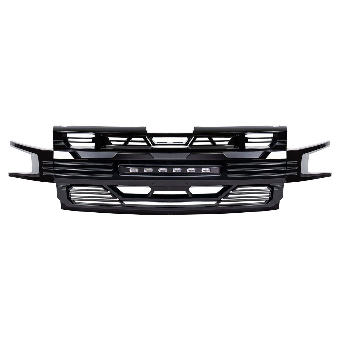 Armor Grille W/ Off-Road Lights No Amber Lights - Glossy Black For 2019-2021 Chevy Silverado 1500| Amoffroad