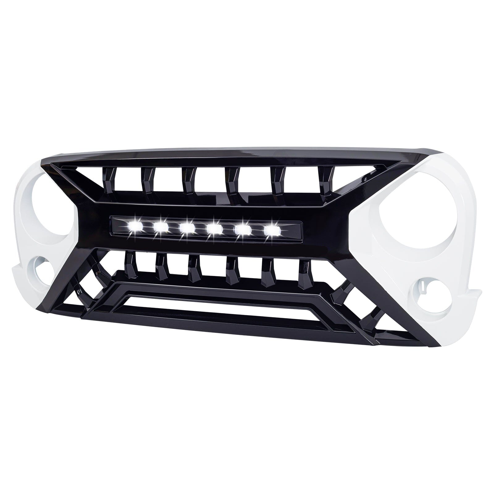 Armor Grille W/ Off-Road Lights - White & Black For 07-18 Jeep Wrangler JK | Amoffroad