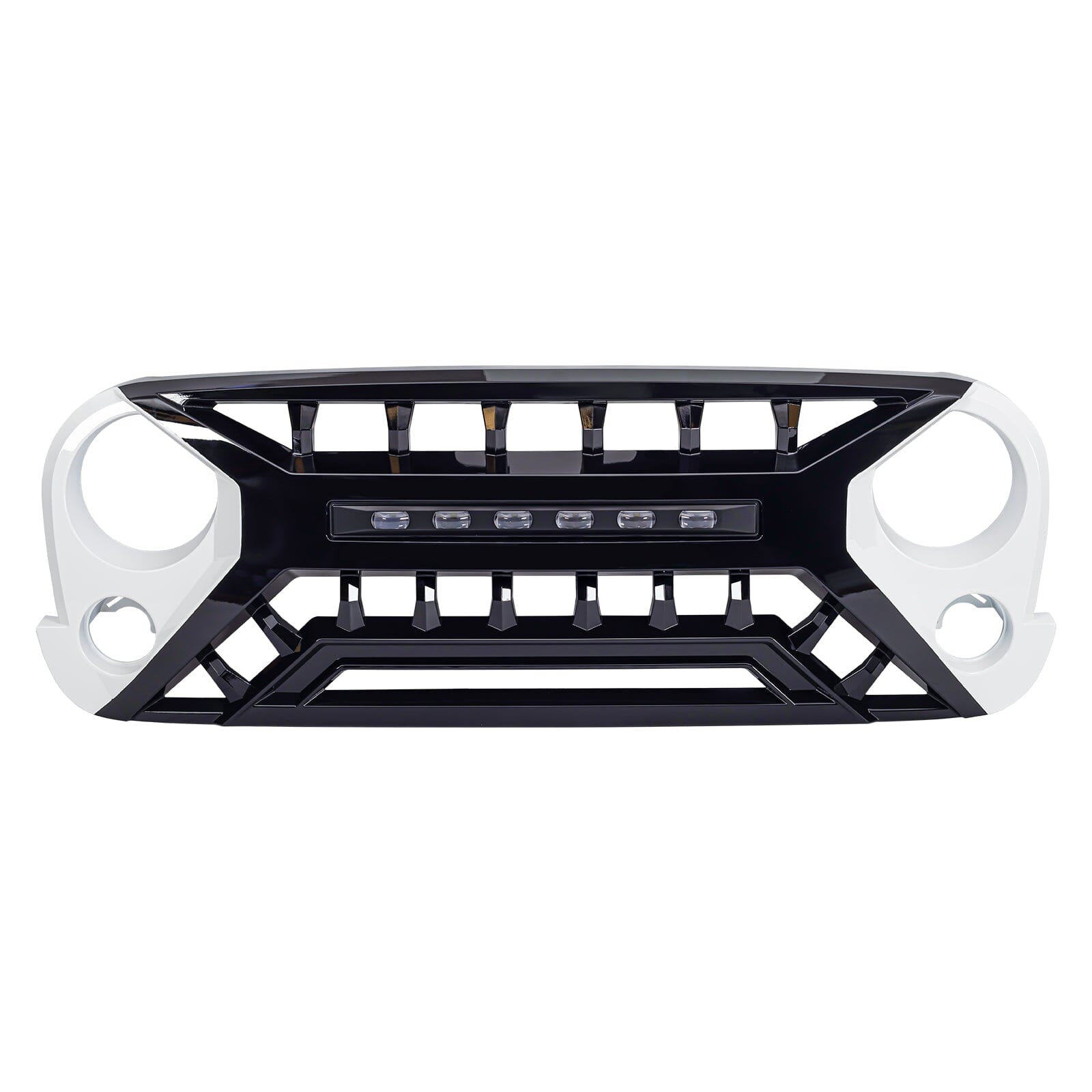 Armor Grille W/ Off-Road Lights - White & Black For 07-18 Jeep Wrangler JK | Amoffroad