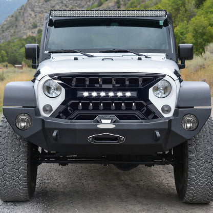 Armor Grille W/ Off-Road Lights - White & Black For 07-18 Jeep Wrangler JK | Amoffroad