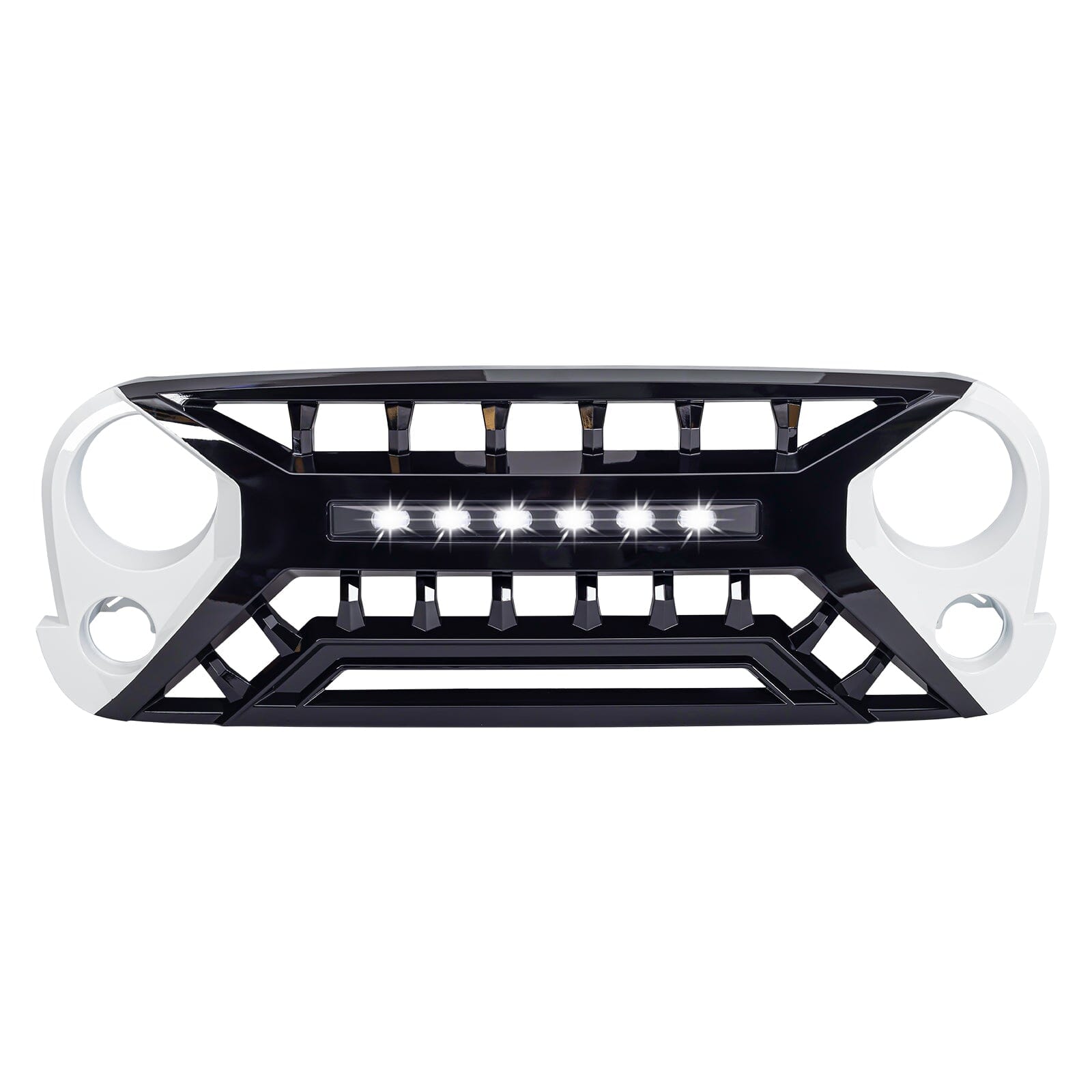 Armor Grille W/ Off-Road Lights - White & Black For 07-18 Jeep Wrangler JK | Amoffroad