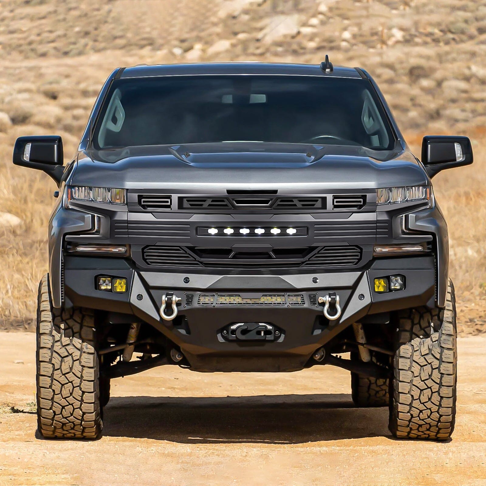 Armor Grille W/ Off-Road & No Amber Lights- Matte Black For 2019-2021 Chevy Silverado 1500| Amoffroad