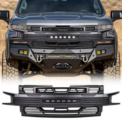 Armor Grille W/ Off-Road & No Amber Lights- Matte Black For 2019-2021 Chevy Silverado 1500| Amoffroad