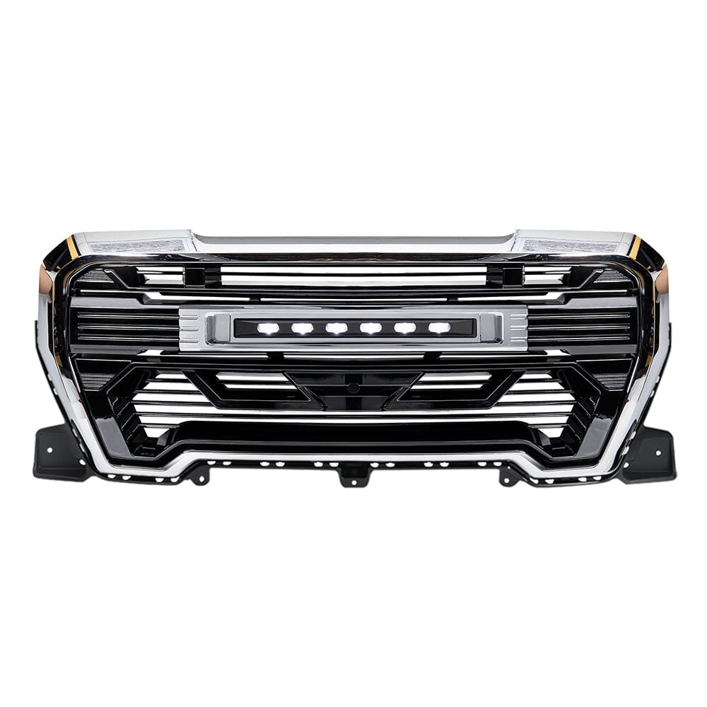 Armor Grille W/Off-Road Lights -Chrome Glossy Black For 2019-2021 GMC Sierra 1500|Amoffroad