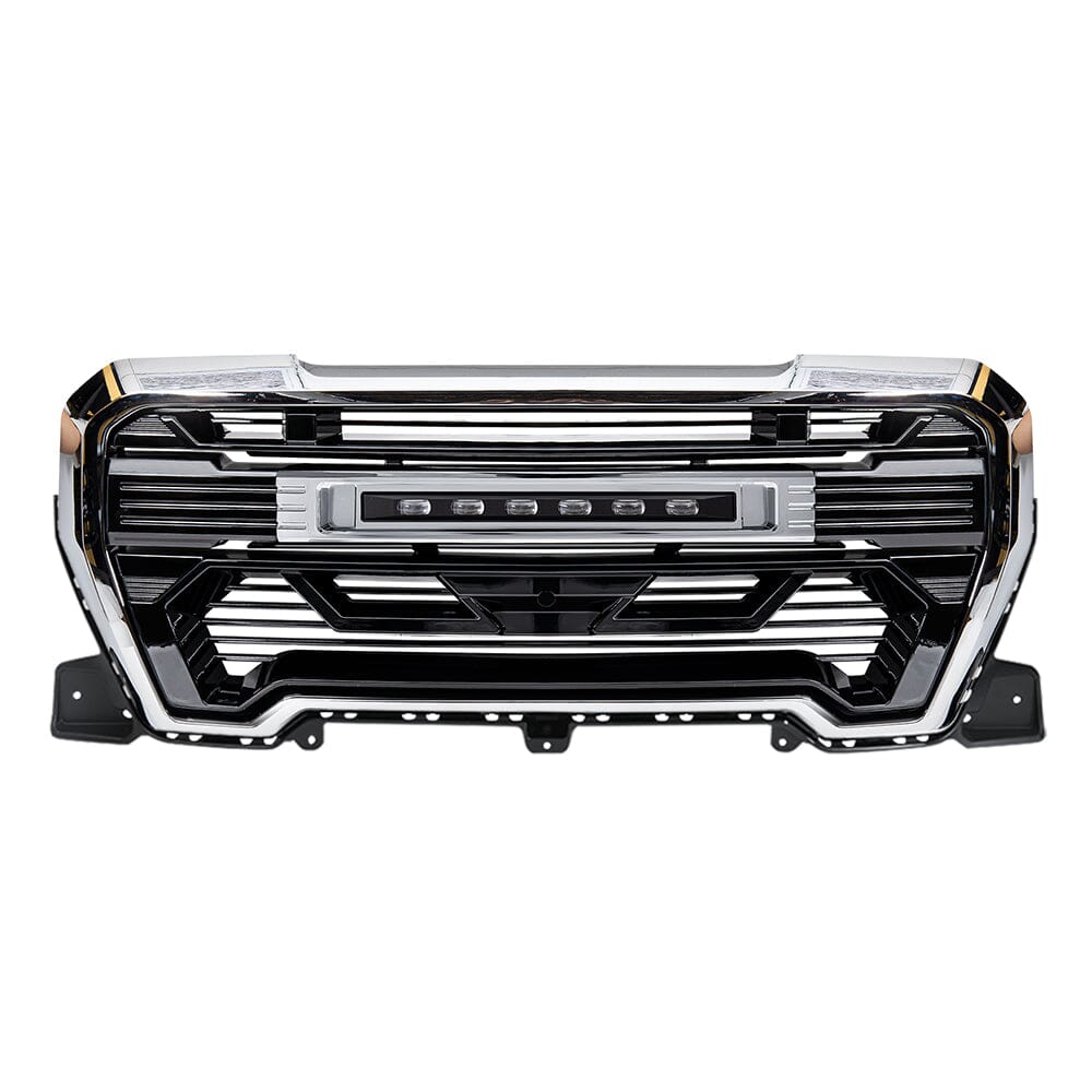 Armor Grille W/Off-Road Lights -Chrome Glossy Black For 2019-2021 GMC Sierra 1500|Amoffroad